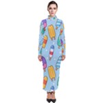 Cute Kawaii Ice Cream Seamless Pattern Turtleneck Maxi Dress