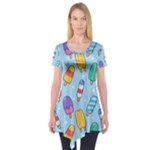 Cute Kawaii Ice Cream Seamless Pattern Short Sleeve Tunic 