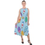 Cute Kawaii Ice Cream Seamless Pattern Midi Tie-Back Chiffon Dress