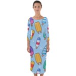 Cute Kawaii Ice Cream Seamless Pattern Quarter Sleeve Midi Bodycon Dress