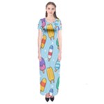 Cute Kawaii Ice Cream Seamless Pattern Short Sleeve Maxi Dress