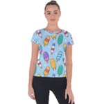 Cute Kawaii Ice Cream Seamless Pattern Short Sleeve Sports Top 
