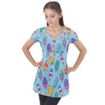 Cute Kawaii Ice Cream Seamless Pattern Puff Sleeve Tunic Top