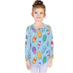 Cute Kawaii Ice Cream Seamless Pattern Kids  Long Sleeve T-Shirt