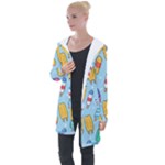 Cute Kawaii Ice Cream Seamless Pattern Longline Hooded Cardigan