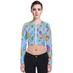 Cute Kawaii Ice Cream Seamless Pattern Long Sleeve Zip Up Bomber Jacket