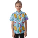 Cute Kawaii Ice Cream Seamless Pattern Kids  Short Sleeve Shirt