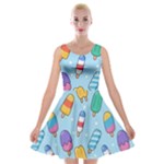 Cute Kawaii Ice Cream Seamless Pattern Velvet Skater Dress