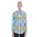 Cute Kawaii Ice Cream Seamless Pattern Womens Long Sleeve Shirt