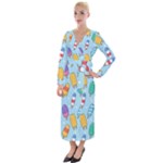 Cute Kawaii Ice Cream Seamless Pattern Velvet Maxi Wrap Dress