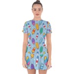 Cute Kawaii Ice Cream Seamless Pattern Drop Hem Mini Chiffon Dress