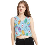 Cute Kawaii Ice Cream Seamless Pattern V-Neck Cropped Tank Top