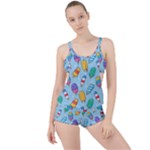 Cute Kawaii Ice Cream Seamless Pattern Boyleg Tankini Set 