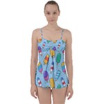 Cute Kawaii Ice Cream Seamless Pattern Babydoll Tankini Set