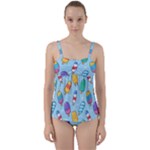 Cute Kawaii Ice Cream Seamless Pattern Twist Front Tankini Set