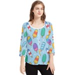 Cute Kawaii Ice Cream Seamless Pattern Chiffon Quarter Sleeve Blouse