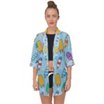 Cute Kawaii Ice Cream Seamless Pattern Open Front Chiffon Kimono