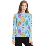 Cute Kawaii Ice Cream Seamless Pattern Women s Long Sleeve Rash Guard