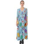 Cute Kawaii Ice Cream Seamless Pattern Button Up Boho Maxi Dress