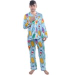 Cute Kawaii Ice Cream Seamless Pattern Men s Long Sleeve Satin Pajamas Set