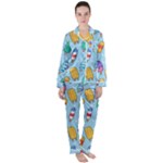Cute Kawaii Ice Cream Seamless Pattern Women s Long Sleeve Satin Pajamas Set	