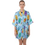 Cute Kawaii Ice Cream Seamless Pattern Half Sleeve Satin Kimono 