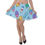 Cute Kawaii Ice Cream Seamless Pattern Velvet Skater Skirt