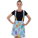 Cute Kawaii Ice Cream Seamless Pattern Velvet Suspender Skater Skirt