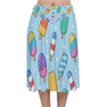 Cute Kawaii Ice Cream Seamless Pattern Velvet Flared Midi Skirt