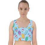 Cute Kawaii Ice Cream Seamless Pattern Velvet Racer Back Crop Top