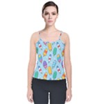 Cute Kawaii Ice Cream Seamless Pattern Velvet Spaghetti Strap Top