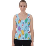 Cute Kawaii Ice Cream Seamless Pattern Velvet Tank Top