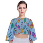Cute Kawaii Ice Cream Seamless Pattern Tie Back Butterfly Sleeve Chiffon Top