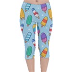 Cute Kawaii Ice Cream Seamless Pattern Velvet Capri Leggings 