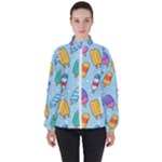 Cute Kawaii Ice Cream Seamless Pattern Women s High Neck Windbreaker