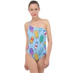 Cute Kawaii Ice Cream Seamless Pattern Classic One Shoulder Swimsuit