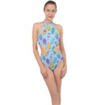 Cute Kawaii Ice Cream Seamless Pattern Halter Side Cut Swimsuit
