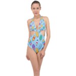 Cute Kawaii Ice Cream Seamless Pattern Halter Front Plunge Swimsuit