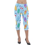 Cute Kawaii Ice Cream Seamless Pattern Lightweight Velour Capri Leggings 