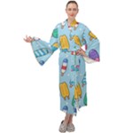 Cute Kawaii Ice Cream Seamless Pattern Maxi Velvet Kimono