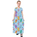 Cute Kawaii Ice Cream Seamless Pattern Kids  Short Sleeve Maxi Dress