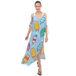Cute Kawaii Ice Cream Seamless Pattern Maxi Chiffon Cover Up Dress