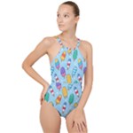 Cute Kawaii Ice Cream Seamless Pattern High Neck One Piece Swimsuit