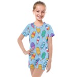 Cute Kawaii Ice Cream Seamless Pattern Kids  Mesh T-Shirt and Shorts Set