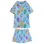 Cute Kawaii Ice Cream Seamless Pattern Kids  Swim T-Shirt and Shorts Set