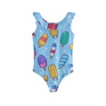 Cute Kawaii Ice Cream Seamless Pattern Kids  Frill Swimsuit