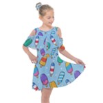 Cute Kawaii Ice Cream Seamless Pattern Kids  Shoulder Cutout Chiffon Dress