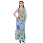 Cute Kawaii Ice Cream Seamless Pattern Sleeveless Velour Maxi Dress