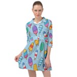 Cute Kawaii Ice Cream Seamless Pattern Mini Skater Shirt Dress