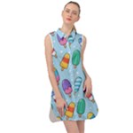 Cute Kawaii Ice Cream Seamless Pattern Sleeveless Shirt Dress